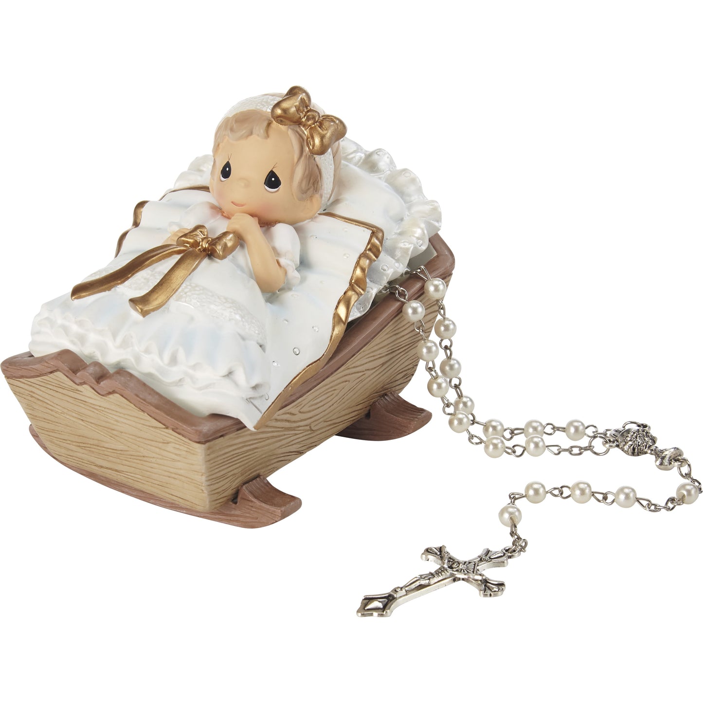 Precious Moments Cradled In His Love Girl Baptism Rosary Box with Rosary, Count 1