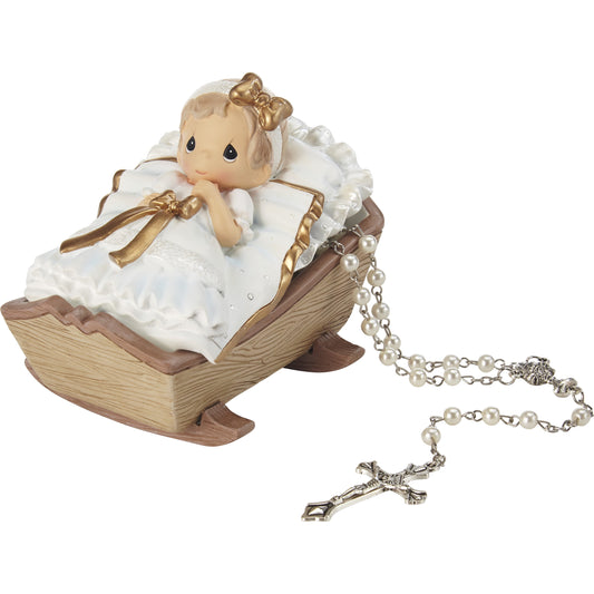 Precious Moments Cradled In His Love Girl Baptism Rosary Box with Rosary, Count 1