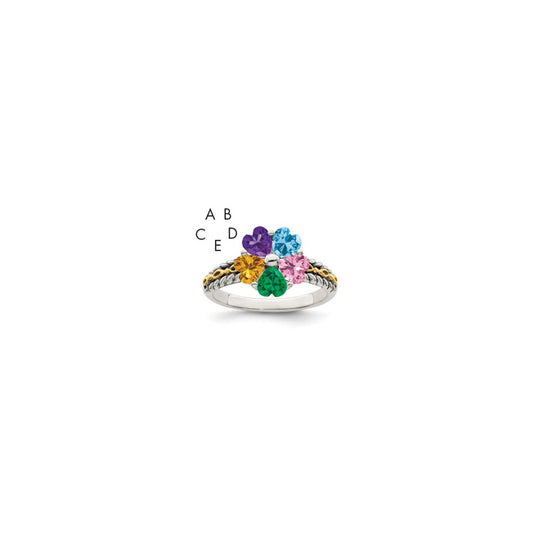 Sterling Silver Antiqued w/14k 5-stone Mother's Ring Mounting