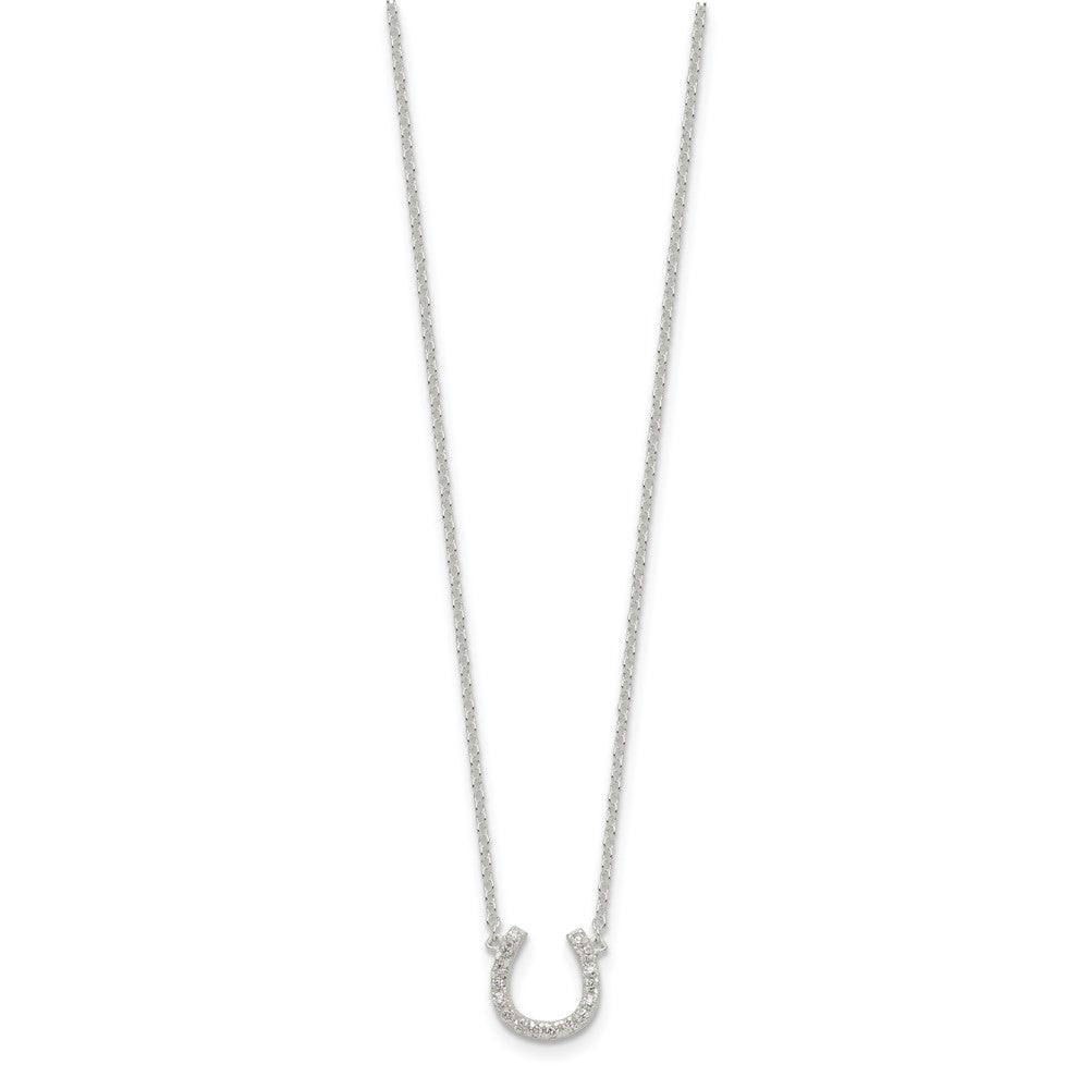 Sterling Silver Polished CZ Horseshoe w/ 1 inch ext Necklace 16 Inches