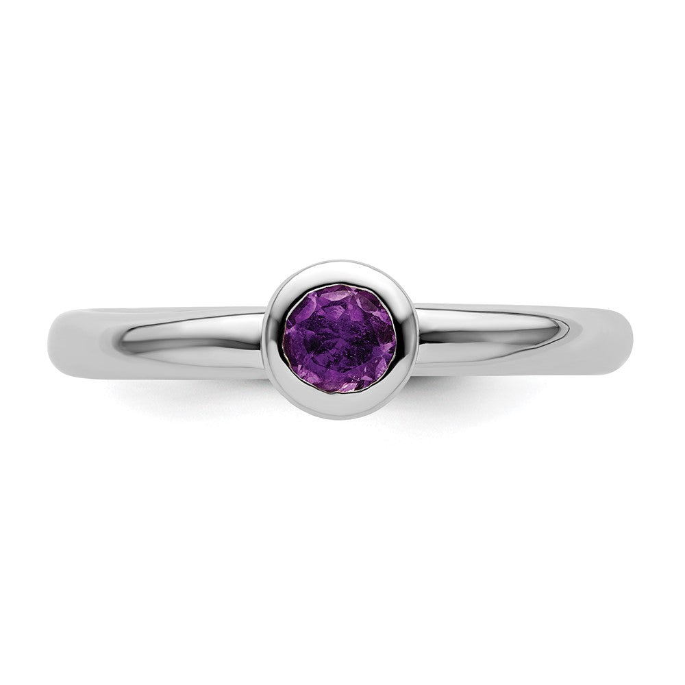 Sterling Silver Stackable Expressions Low 4mm Round Amethyst Ring Size -6