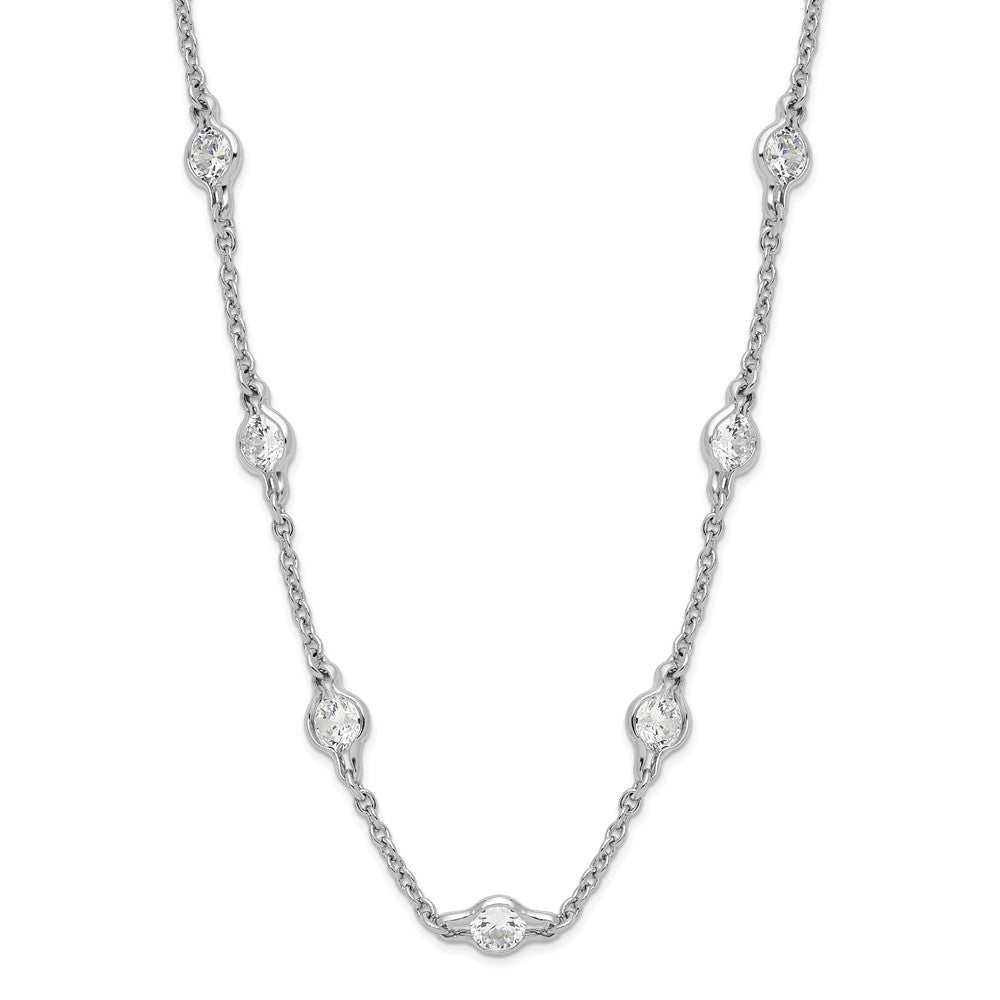Cheryl M Sterling Silver Rhodium-plated Brilliant-cut Round CZ 19 Station 18.5 Inch Necklace 18.5 Inches