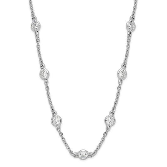 Cheryl M Sterling Silver Rhodium-plated Brilliant-cut Round CZ 19 Station 18.5 Inch Necklace 18.5 Inches