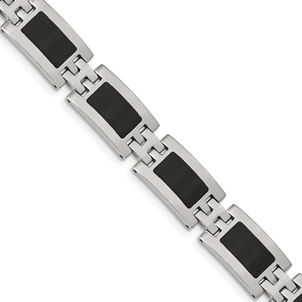 Stainless Steel Polished with Black Enamel 9in Bracelet 9 inches