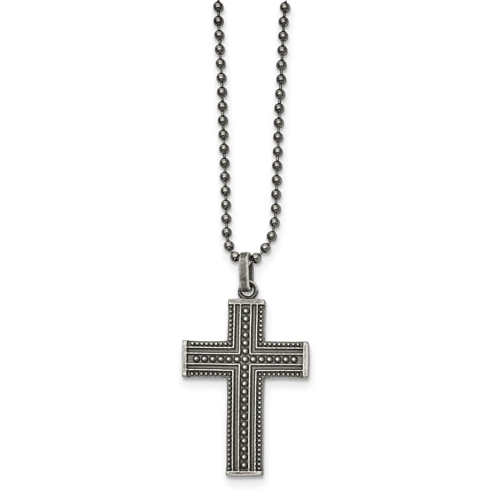 Stainless Steel Antiqued and Polished GunMetal IP Cross 22in Necklace