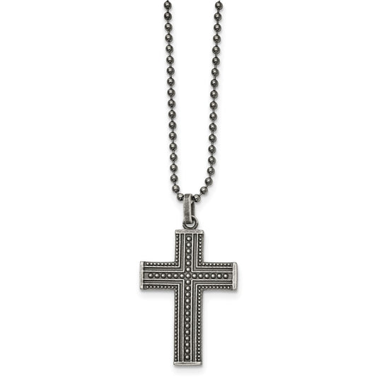 Stainless Steel Antiqued and Polished GunMetal IP Cross 22in Necklace