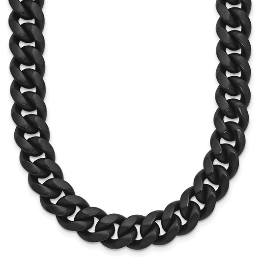 Stainless Steel Brushed Black IP-plated 10mm Curb 24in Necklace