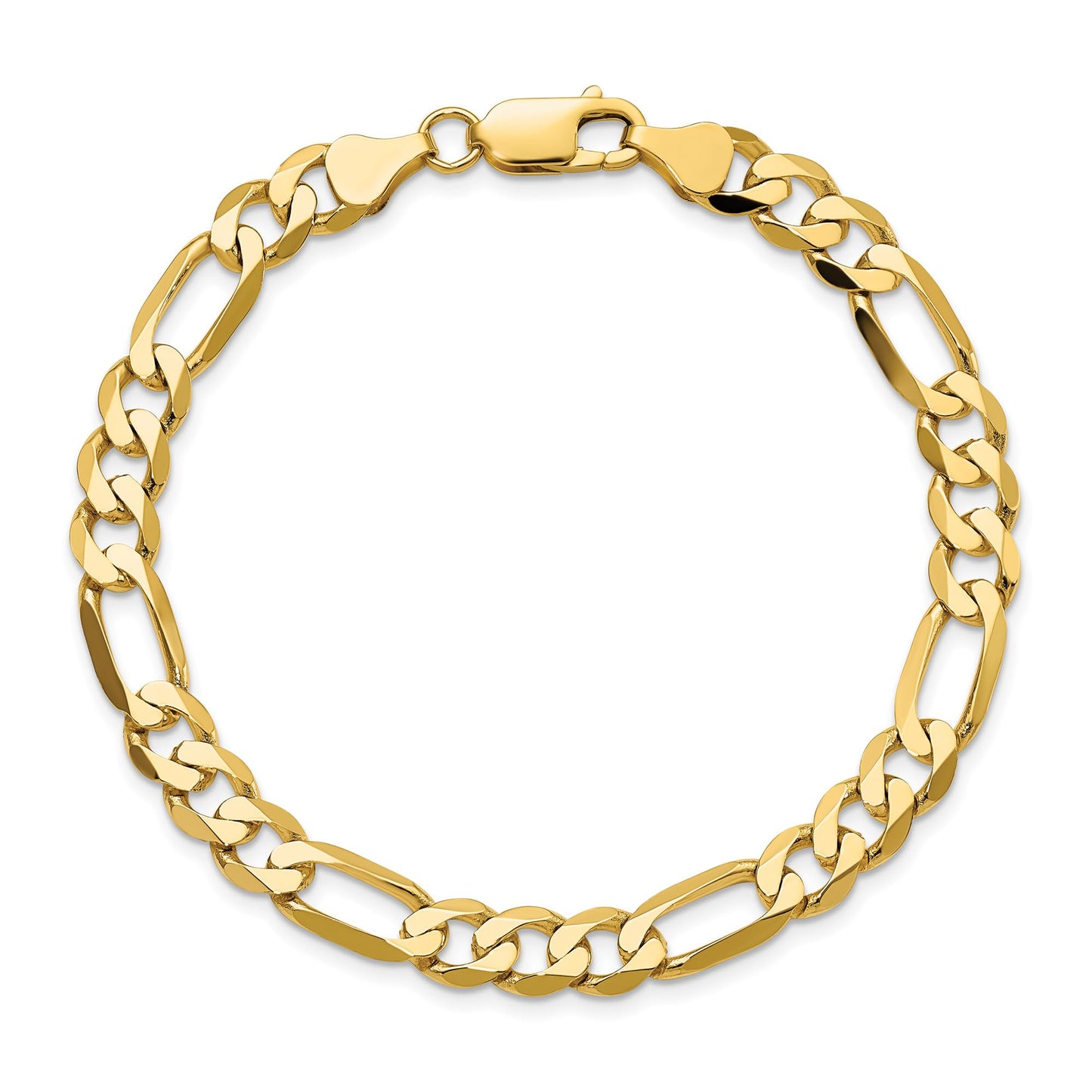 14K 8 inch 7mm Flat Figaro with Lobster Clasp Bracelet
