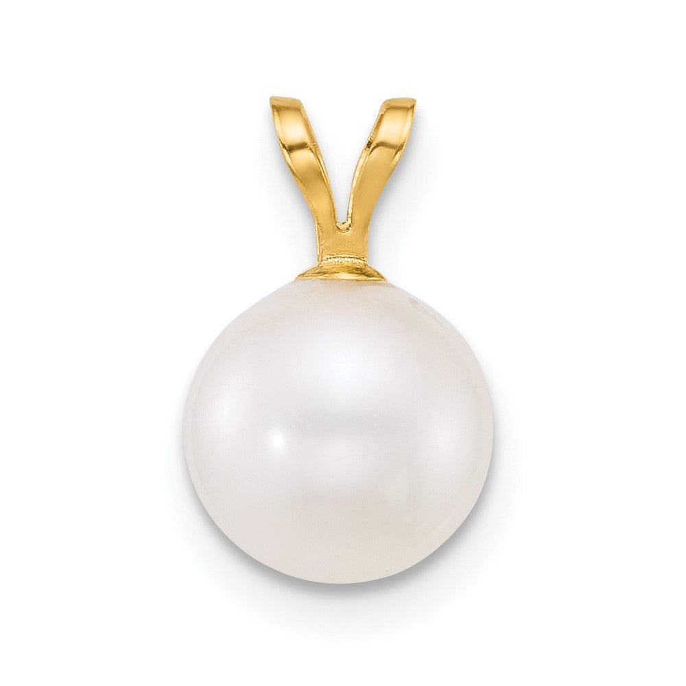 10k Polished 8-9mm Round White Freshwater Cultured Pearl Pendant
