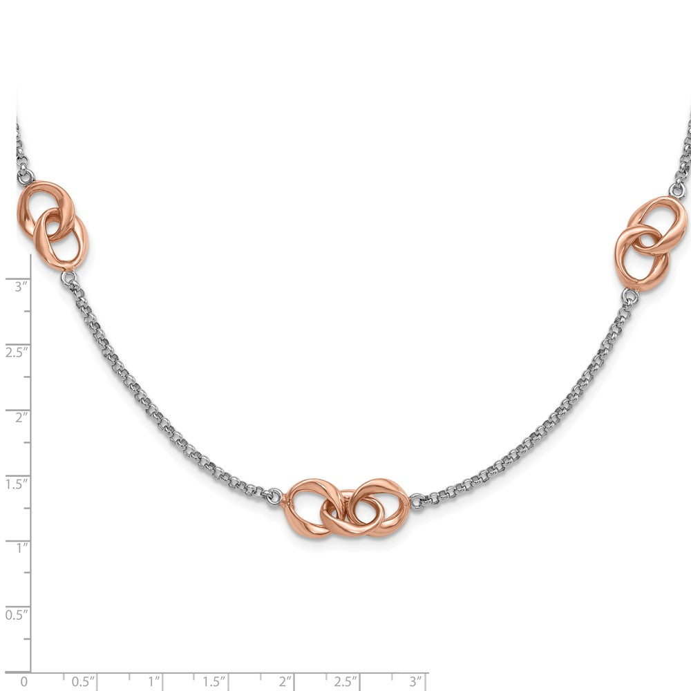 Sterling Silver & Rose Gold-plated Polished Link Station Necklace
