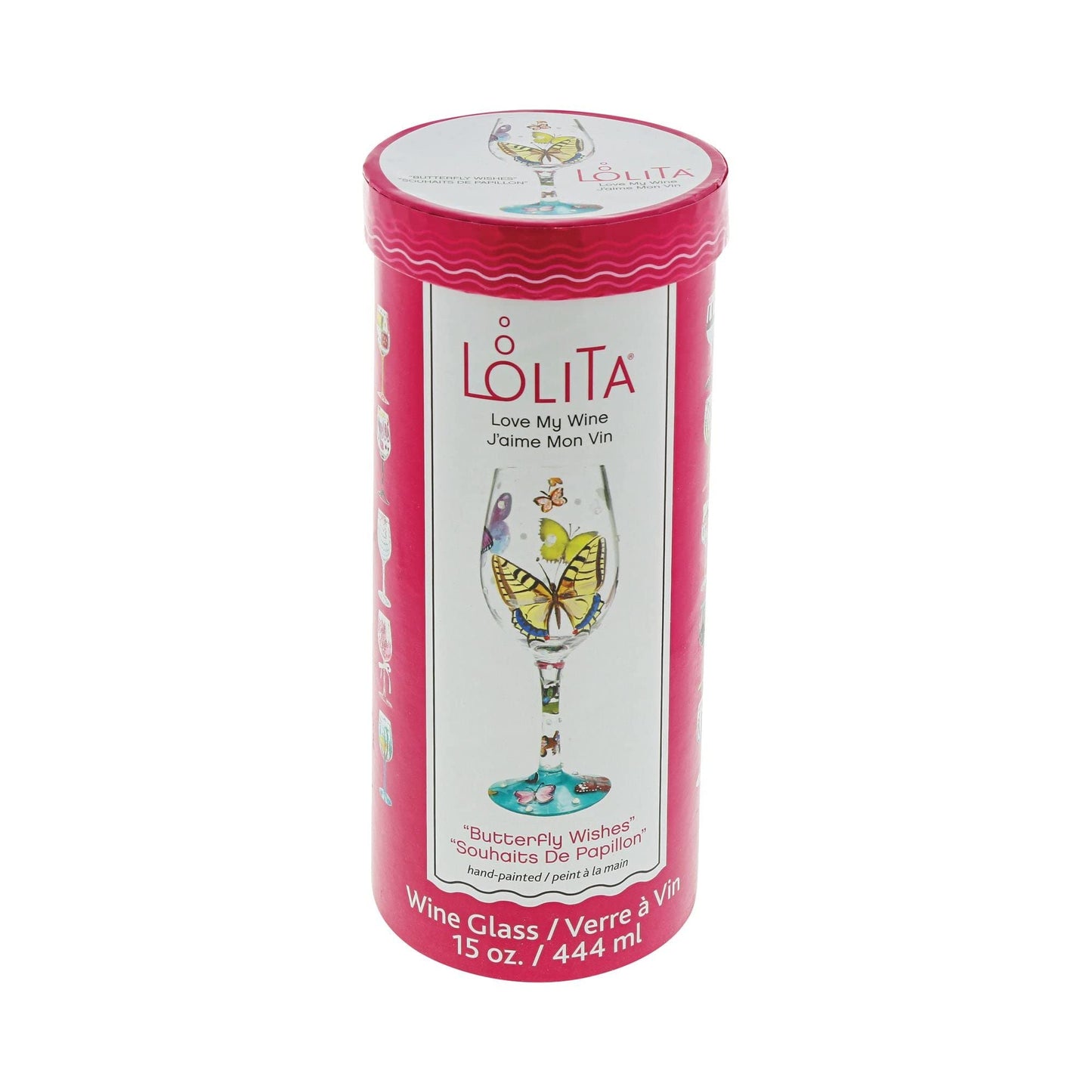 Enesco Designs by Lolita 15 oz Butterflies Hand Painted Wine Glass 8.8in