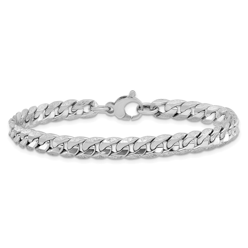 14K White Gold Polished and Textured Fancy Curb Bracelet 7.5  inches