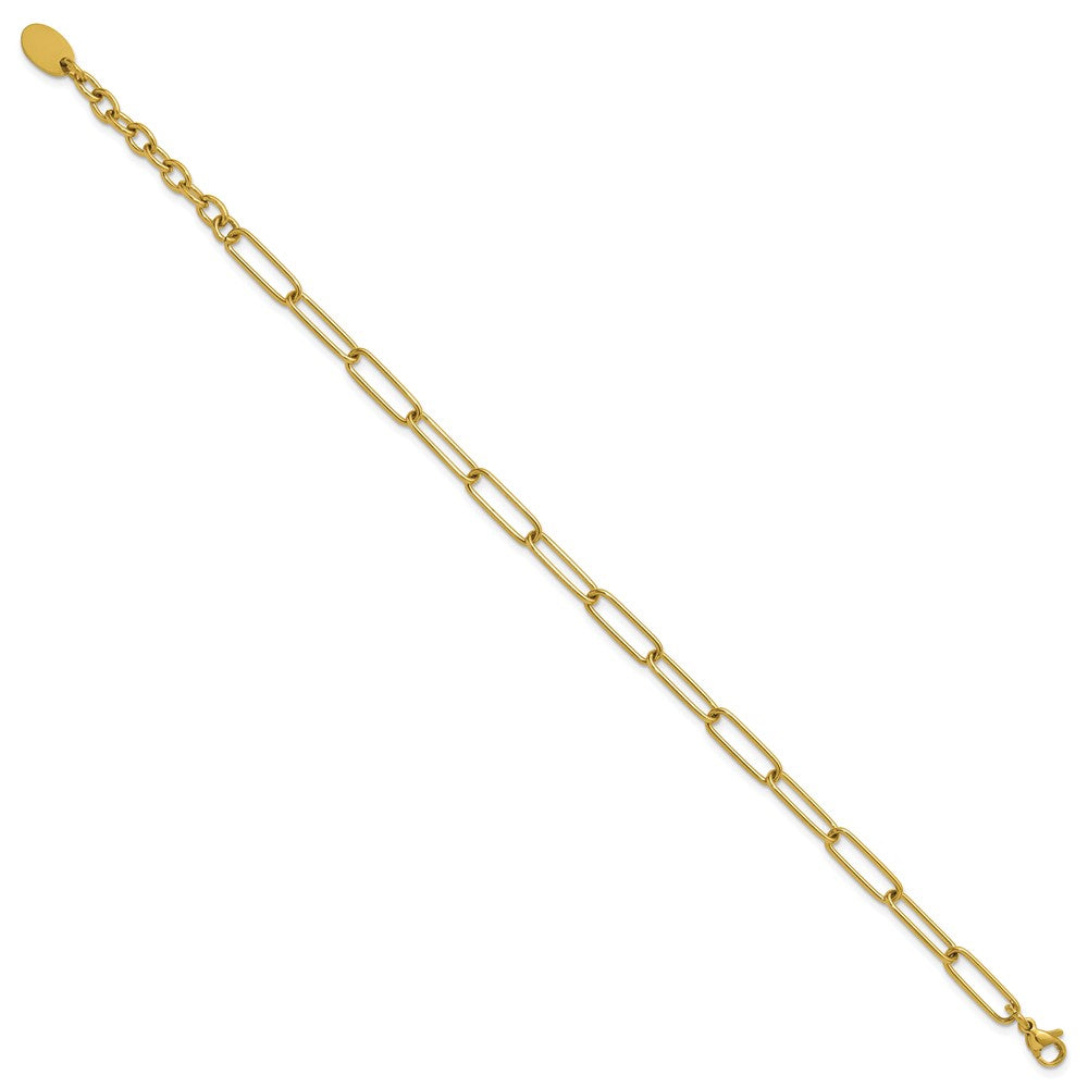 Stainless Steel Polished Yellow IP Paperclip Link 7in w/1.25in ext Bracelet 7 inches
