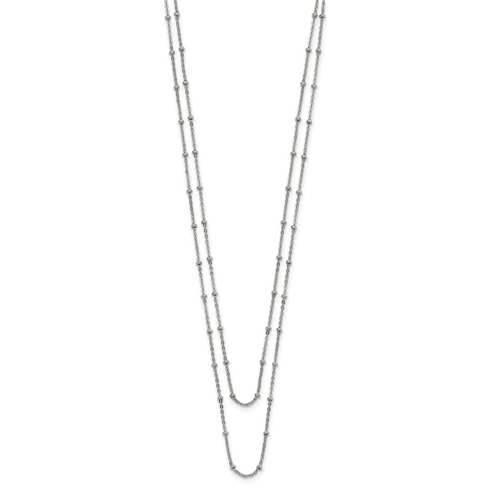 Stainless Steel Polished 2-Strand Beaded w/1in ext. 16in Necklace