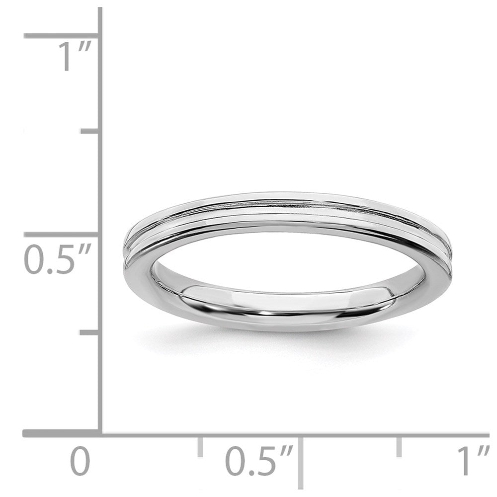 Sterling Silver Stackable Expressions Rhodium Grooved Ring Size -6