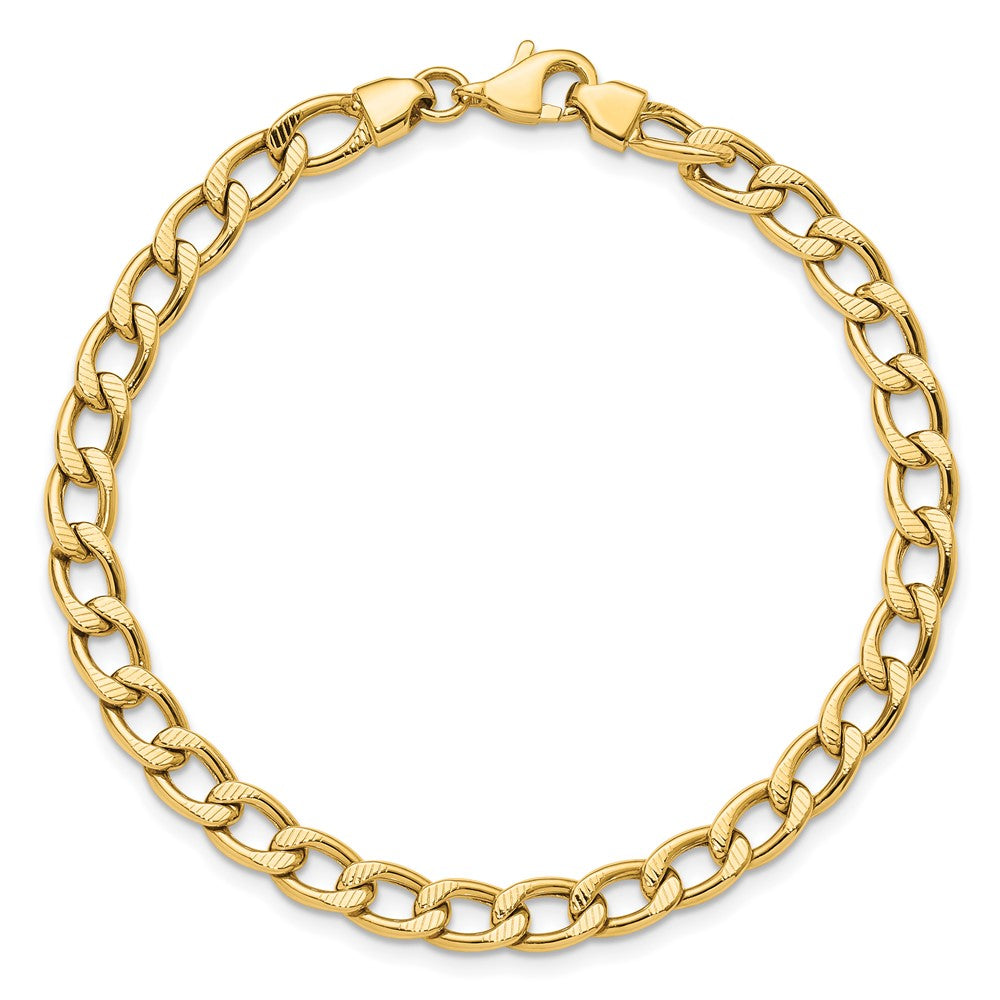 14K Polished and Textured Link Bracelet 7.5  inches