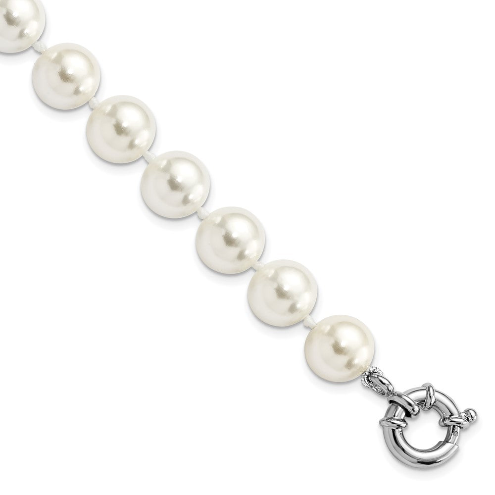 Majestik Sterling Silver Rhodium-plated 10-11mm Imitation Shell Pearl Hand-knotted Bracelet 7.5 inches