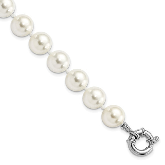 Majestik Sterling Silver Rhodium-plated 10-11mm Imitation Shell Pearl Hand-knotted Bracelet 7.5 inches