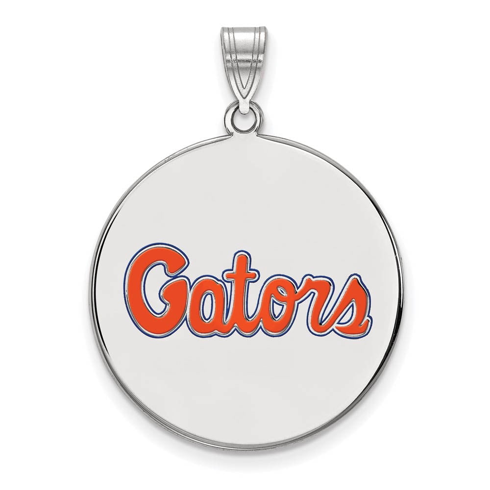 Sterling Silver Rhodium-plated LogoArt University of Florida Gators Script Extra Large Enameled Disc Pendant QSS087UFL