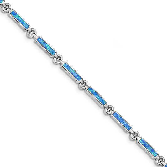 Sterling Silver Rhodium-plated Lab Created Opal Bars 7 inch Bracelet