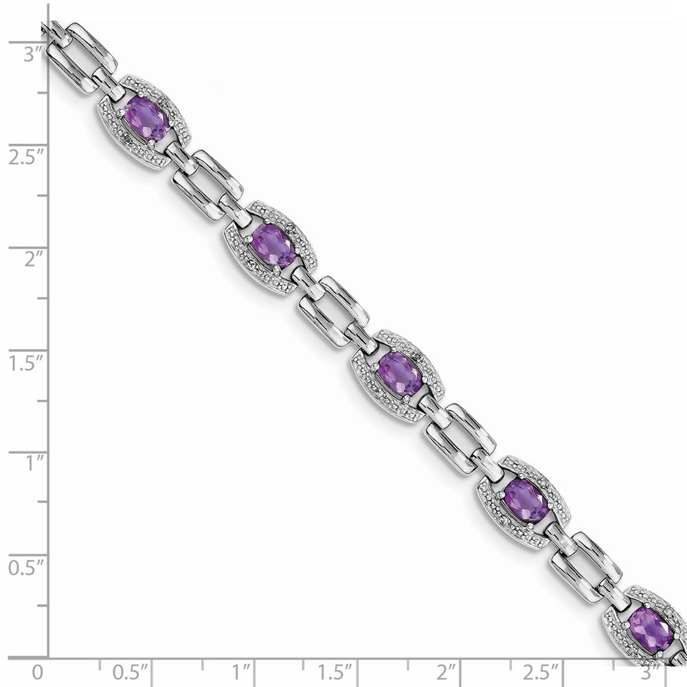 Sterling Silver Rhodium-plated Diamond & Amethyst Bracelet 7 inches