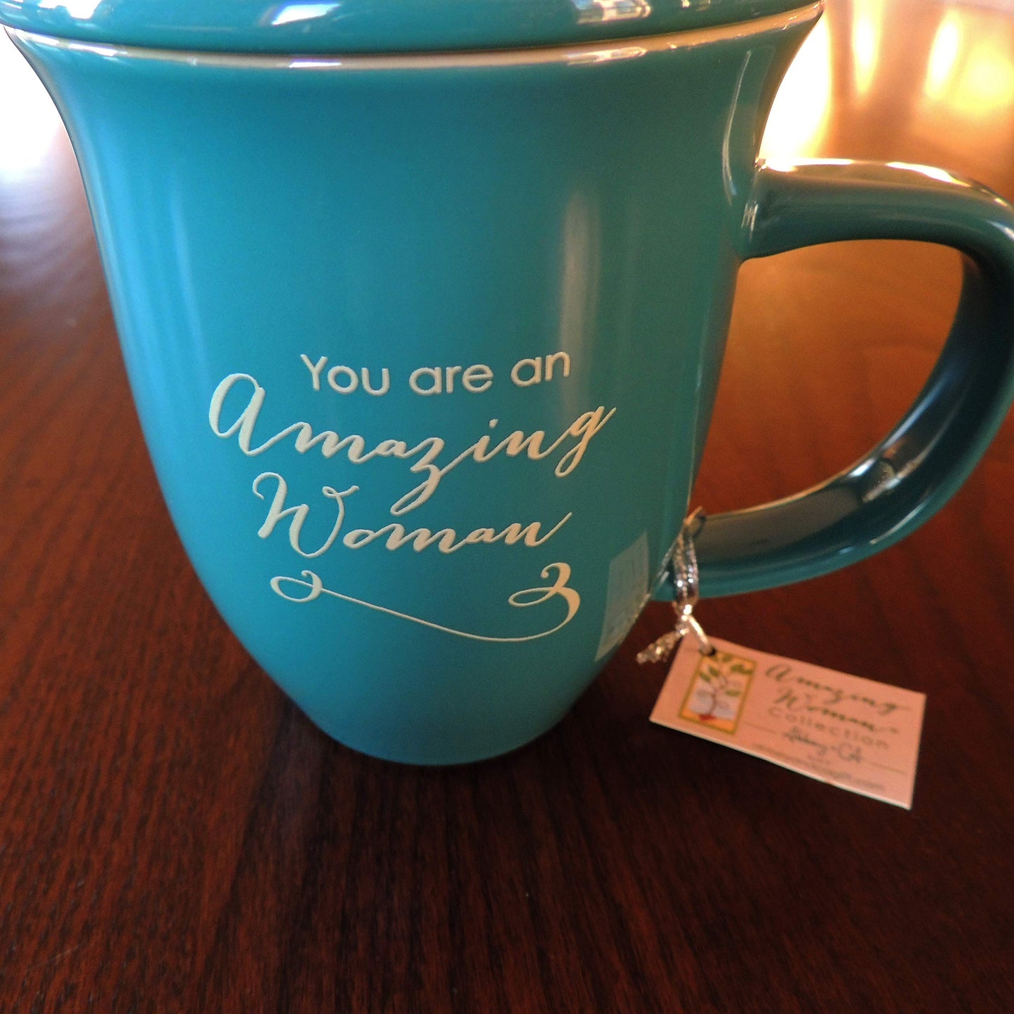 Cathedral Art-DBA Abbey Gift 096822 Mug Grace Outpoured Amazing Woman Interior with Coaster Lid, Teal & Cream