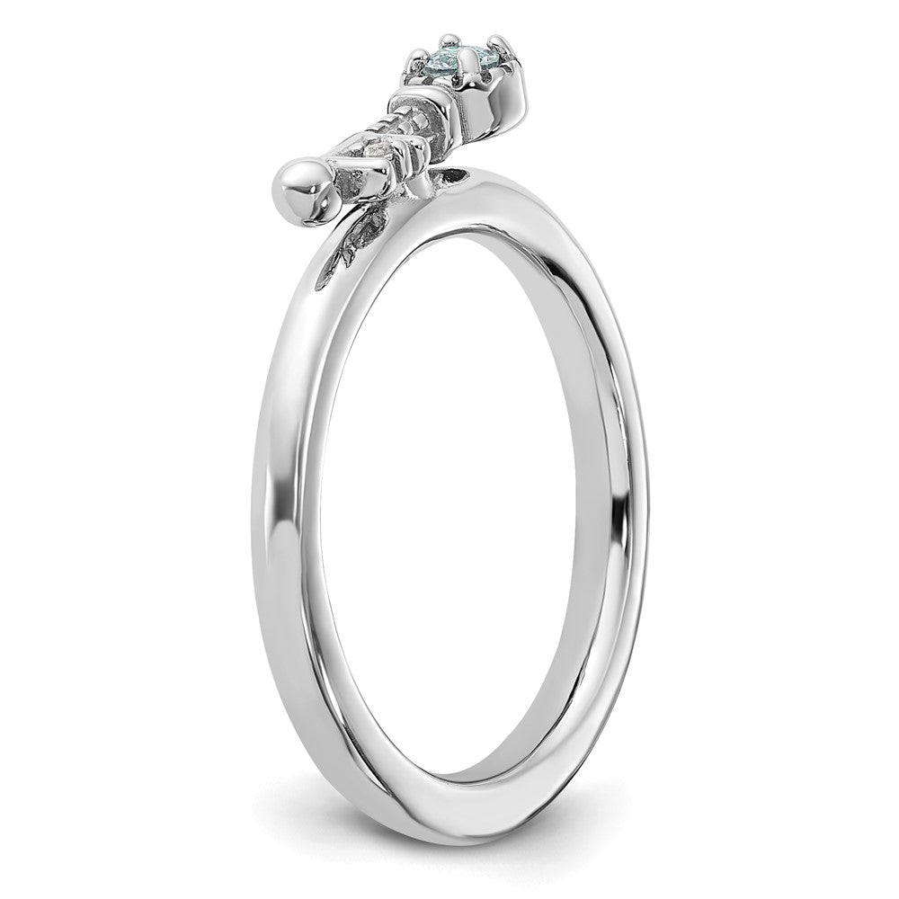 Sterling Silver Stackable Expressions Rhodium-plated Aquamarine and White Topaz Key Ring Size -9