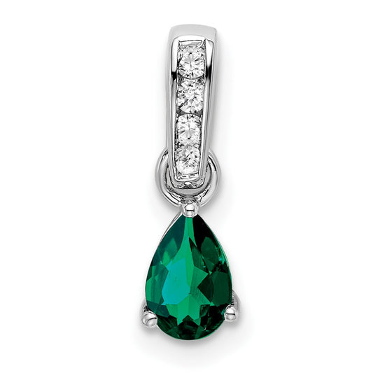 14k White Gold 1/20 carat Lab Grown Diamond VS/SI+ G+ and Lab Created Emerald Pendant