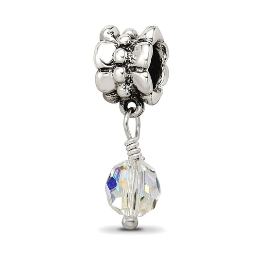 925 Sterling Silver Polished Oxidized Reflections SimStars Blue Dangle Bead Charm 20.91x6.36mm Wide Pendant Necklace for