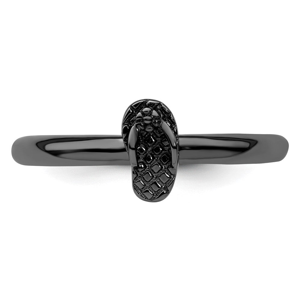 Sterling Silver Stackable Expressions Black-plated Flip Flop Ring