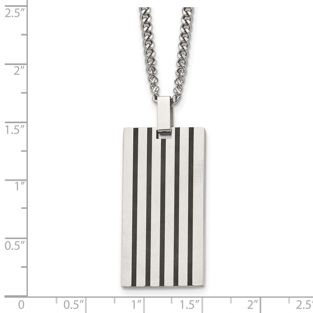 Stainless Steel Brushed w/Black Rubber Inlay Rectangle 22in Necklace
