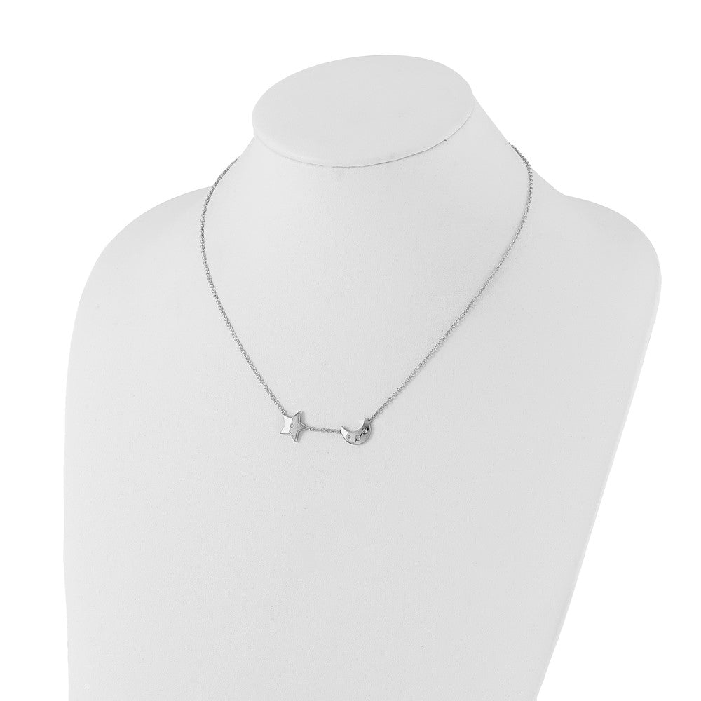 White Ice Sterling Silver Rhodium-plated 18 Inch Diamond Star and Moon Necklace 18 Inches