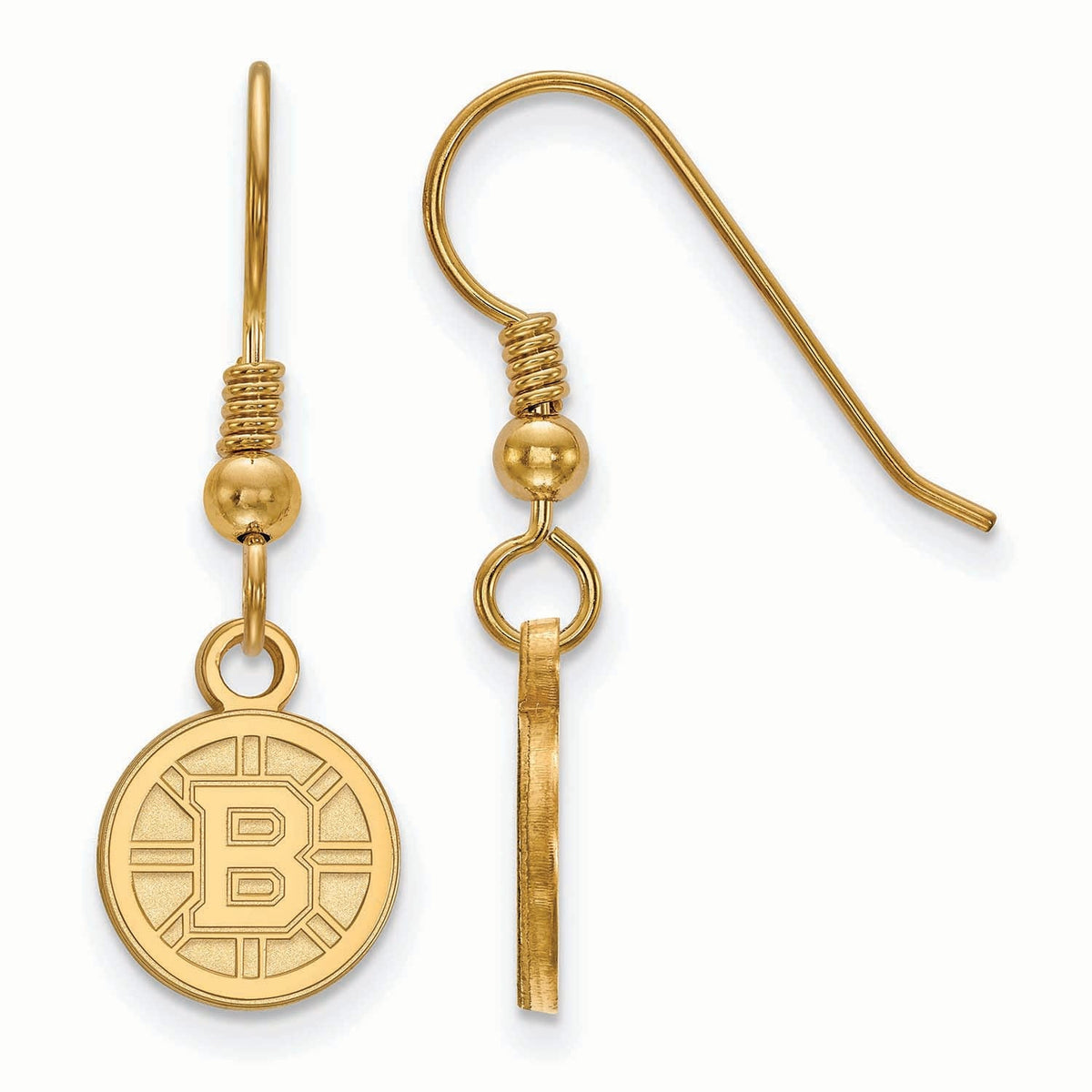 Sterling Silver Gold Plated NHL LogoArt Boston Bruins Dangle Earrings