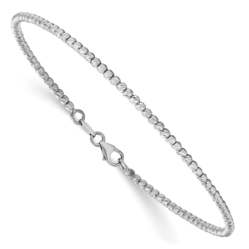 14K White Gold Polished D/C Beaded Bracelet 7  inches