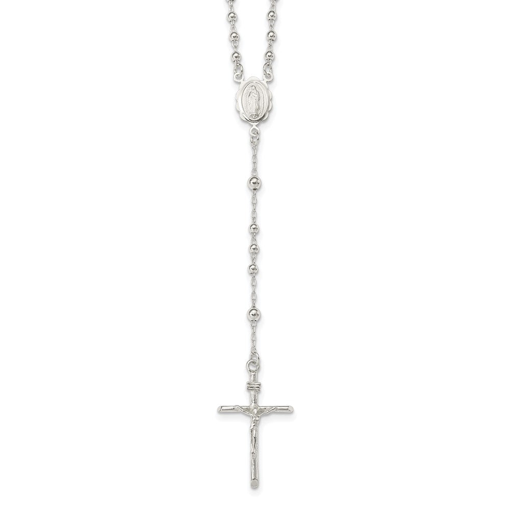 Sterling Silver Polished Rosary Necklace 16 Inches