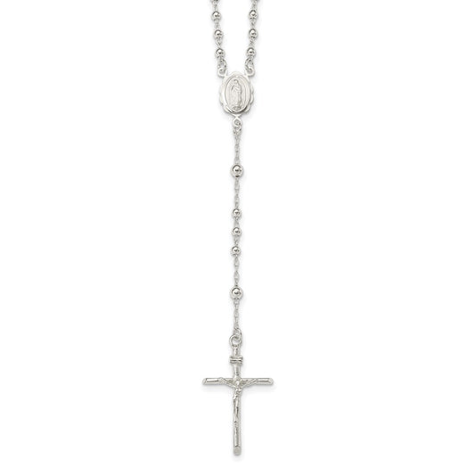 Sterling Silver Polished Rosary Necklace 16 Inches