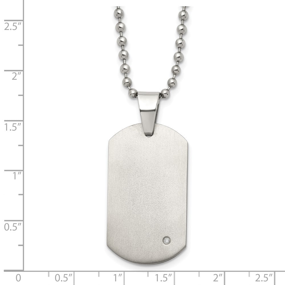 Titanium Brushed w/.02ct. Diamond Accent Dog Tag 22in Necklace