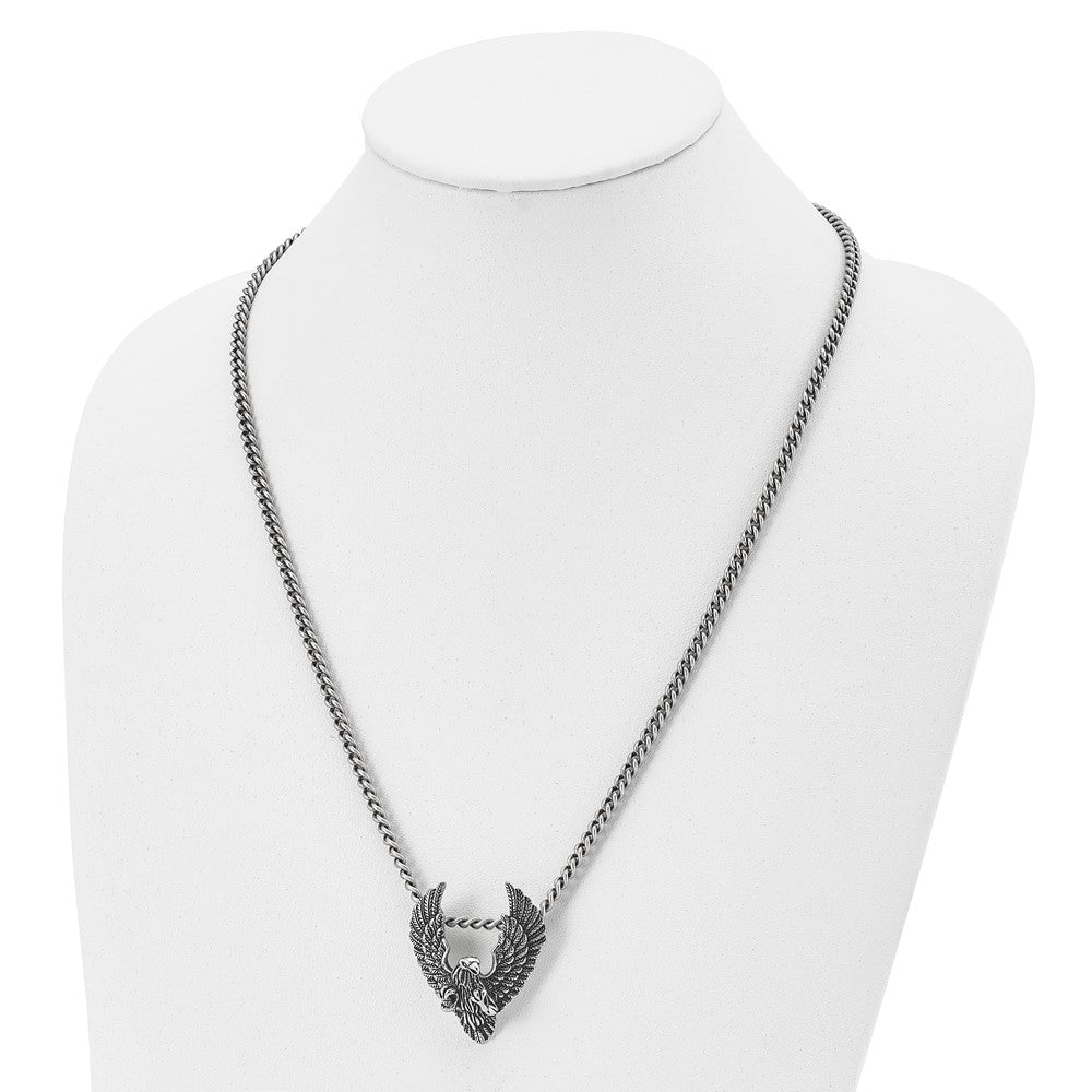 Stainless Steel Antiqued and Polished Eagle 24in Necklace