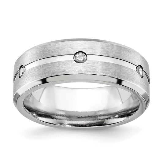 Cobalt Brushed and Polished with CZ Beveled 8mm Band Size - 9