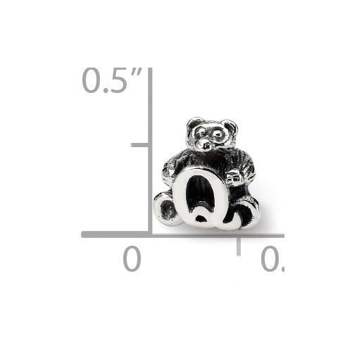 925 Sterling Silver Artisan Oxidized Reflections Letter Name Personalized Monogram Initial Q Bead Charm 7.27x7.27mm Wide