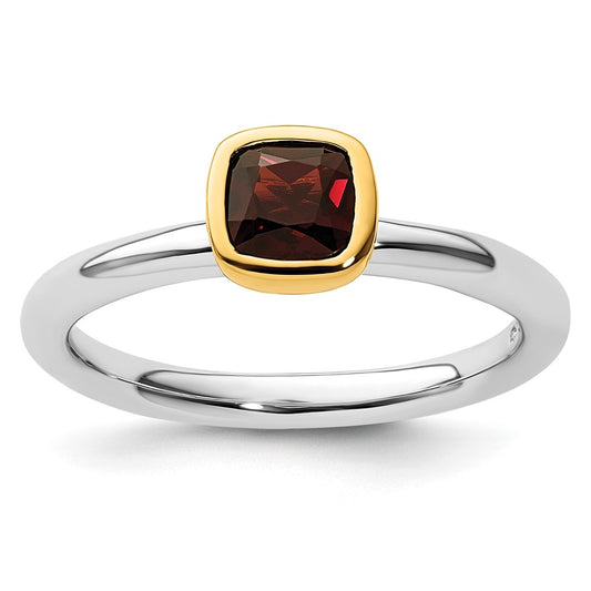 Sterling Silver Stackable Expressions w/Gold-plated Garnet Ring Size -6