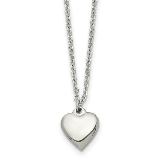 Stainless Steel Polished Heart 16.25in w/1.5in ext Necklace