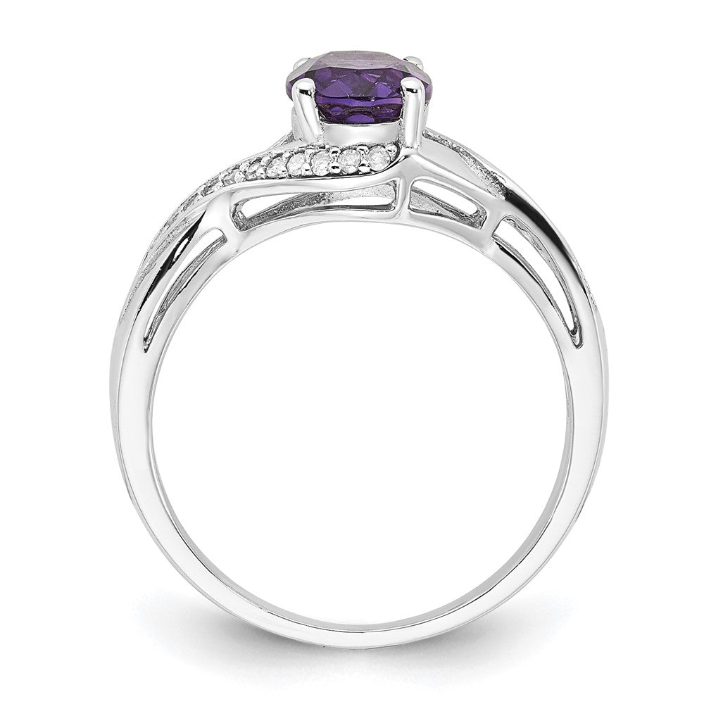 Sterling Silver Polished Amethyst and Diamond Ring