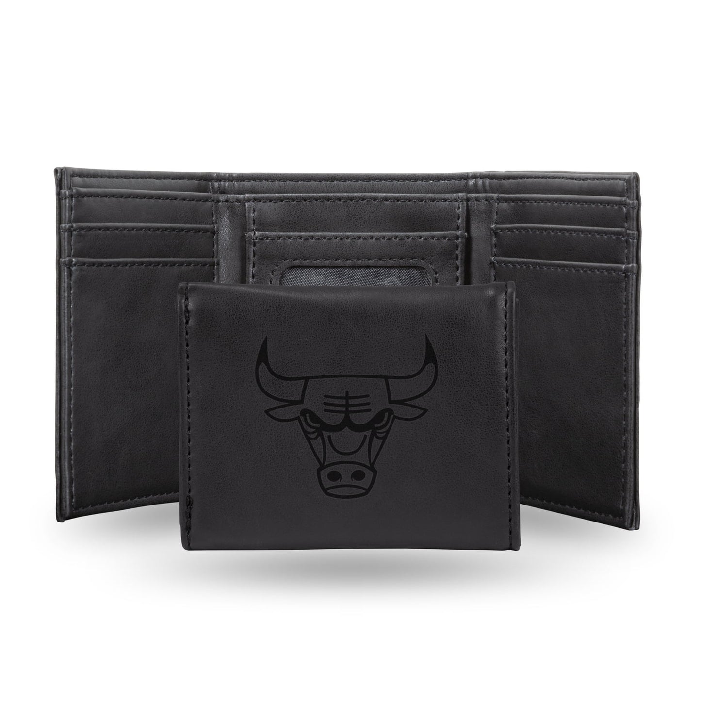 Basketball Rico Industries Chicago  Black Laser Engraved Trifold Laser Engraved Tri-Fold Wallet - Men's Accessory