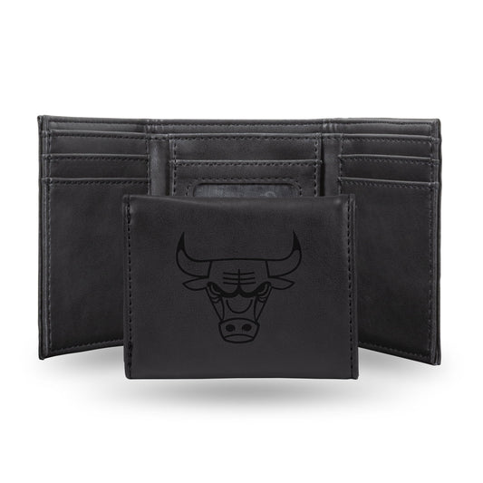 Basketball Rico Industries Chicago  Black Laser Engraved Trifold Laser Engraved Tri-Fold Wallet - Men's Accessory
