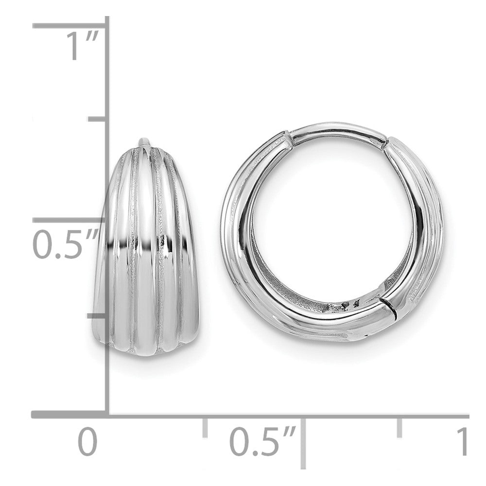 14K WG Polished/Grooved Round Huggie Hoop Earrings