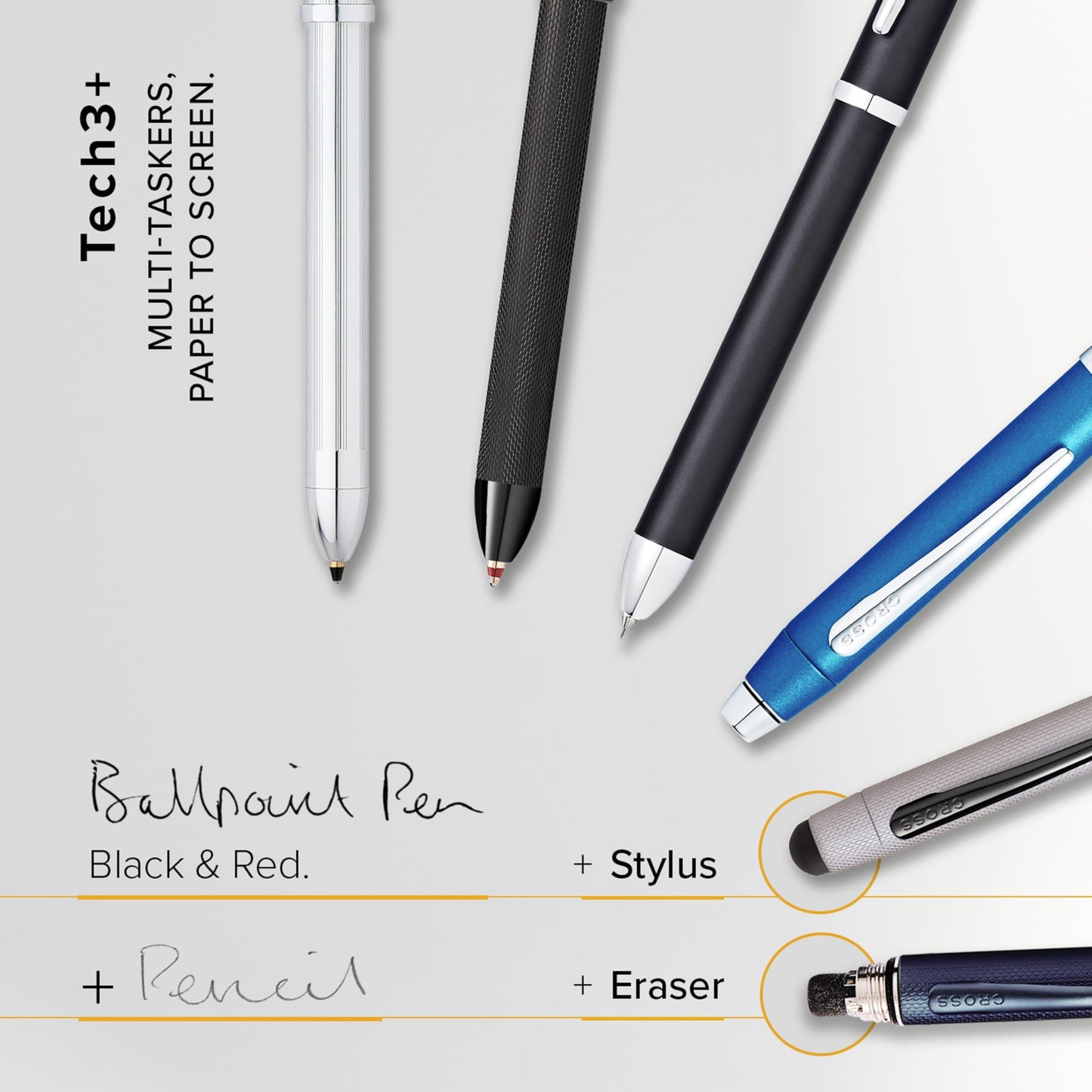 Cross Tech3+ Engraved Refillable Multi-Function Ballpoint Pen with Stylus, Medium Ballpen And Pencil, Includes Premium Gift Box - Lustrous Chrome