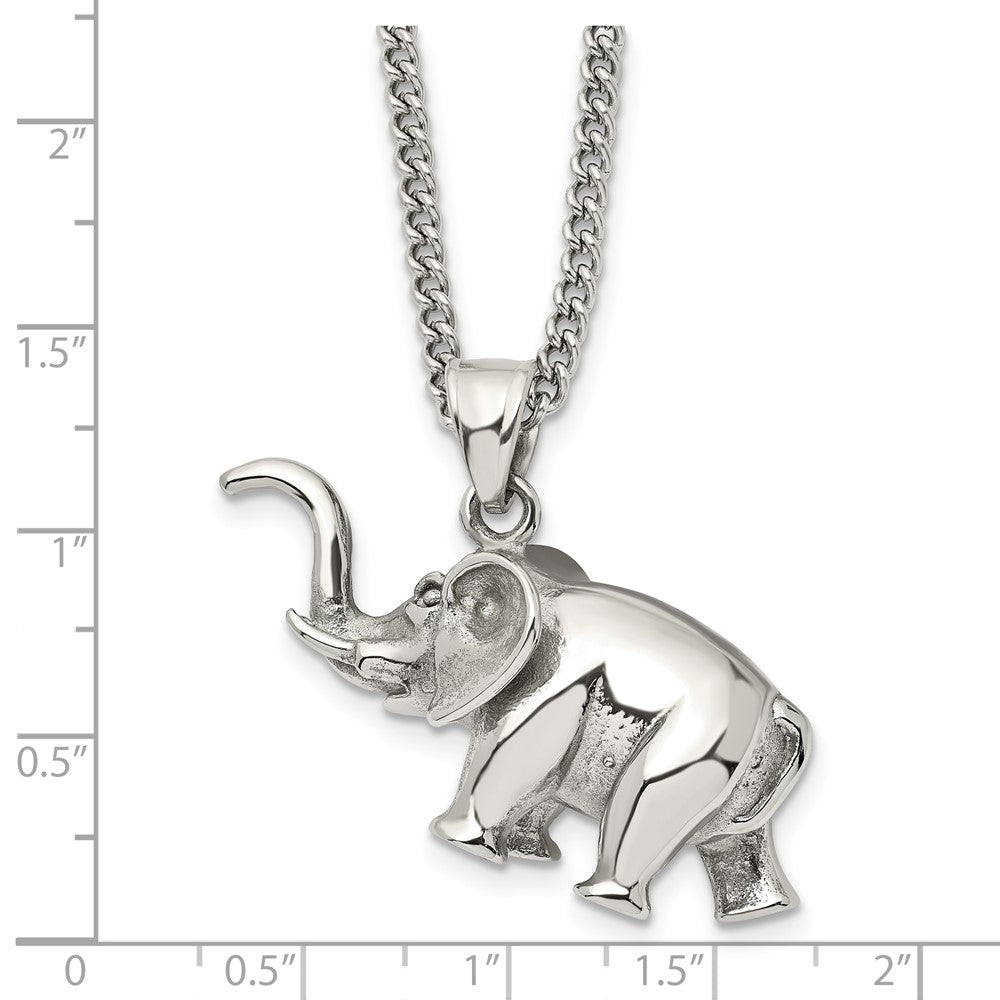 Stainless Steel Polished 3D Elephant 24in Necklace