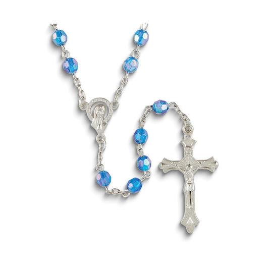 Silver-tone Blue Aurora Borealis Acrylic Beaded 19.5 inch Rosary