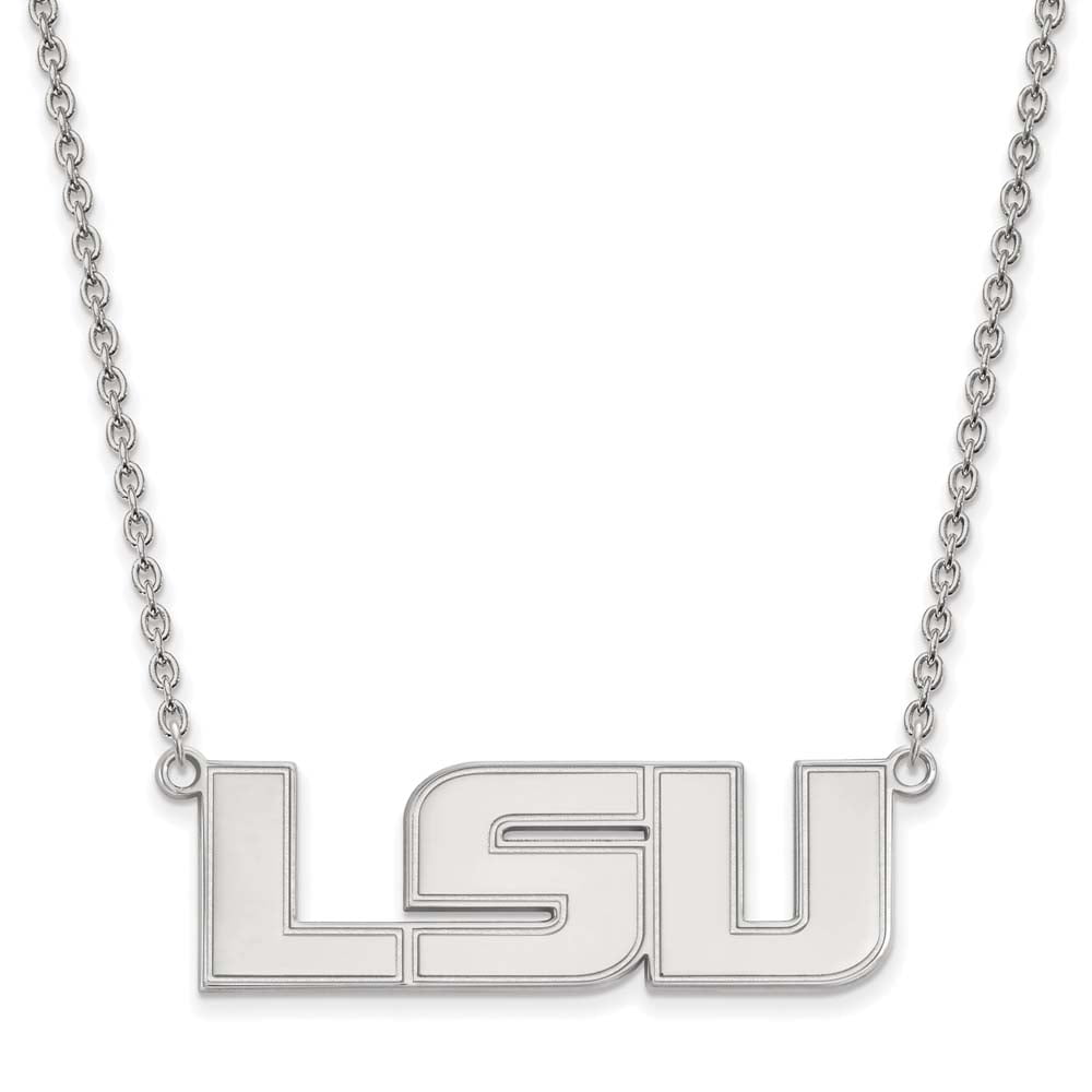 Sterling Silver Rhodium-plated LogoArt Louisiana State University L-S-U Large Pendant 18 inch Necklace QSS010LSU-18